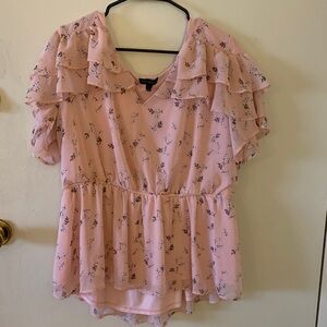 Lane Bryant Pink Floral Ruffle Blouse